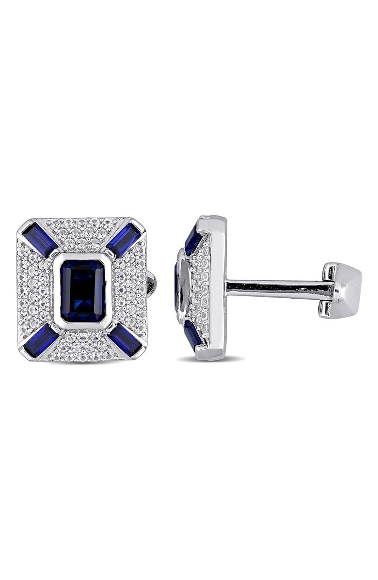 DELMAR Men's Lab Created Blue & White Sapphire Cuff Links, Main, color, 