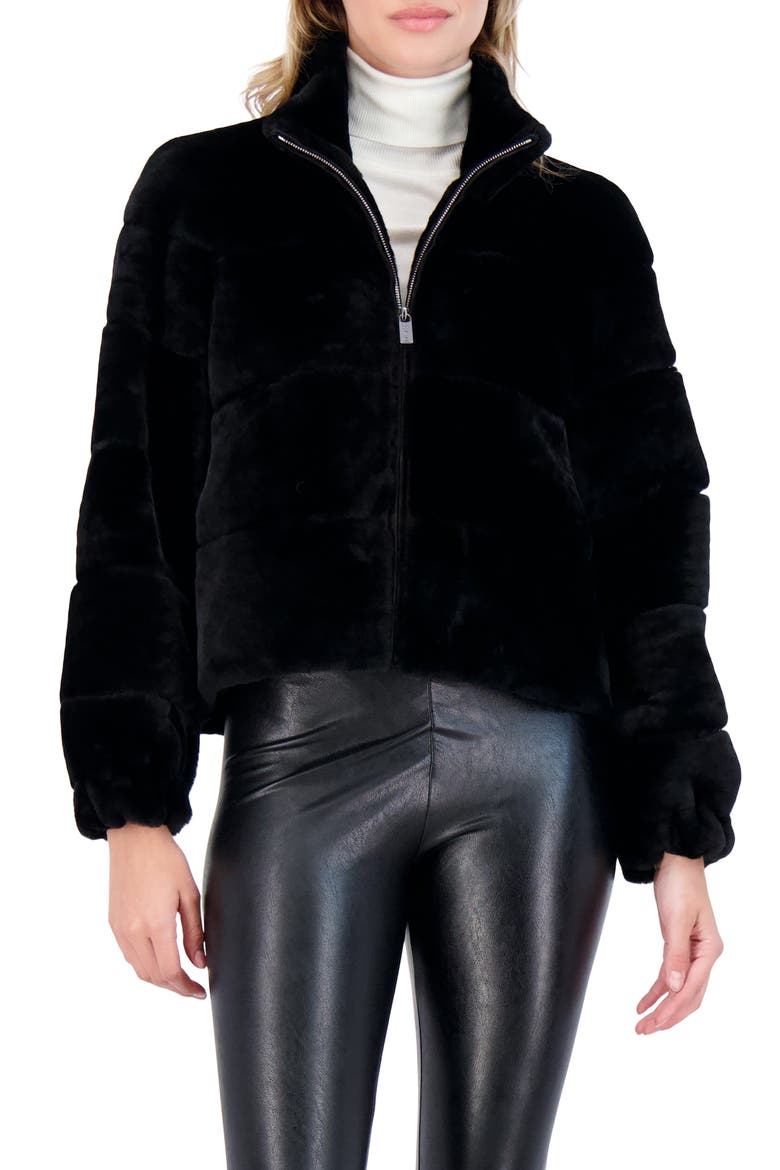 Genuine Shearling Horizontal Zip Jacket, Main, color, BLACK