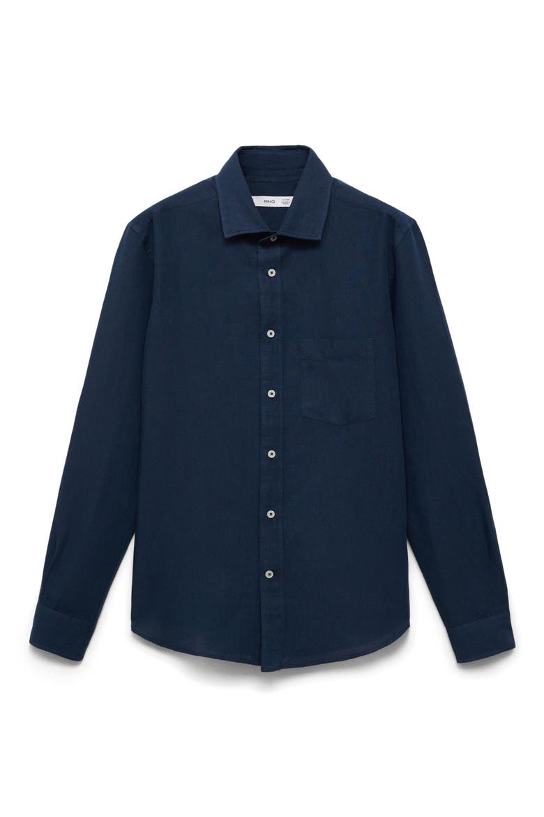 Classic Fit Linen & Cotton Button-Up Shirt, Alternate, color, DARK NAVY
