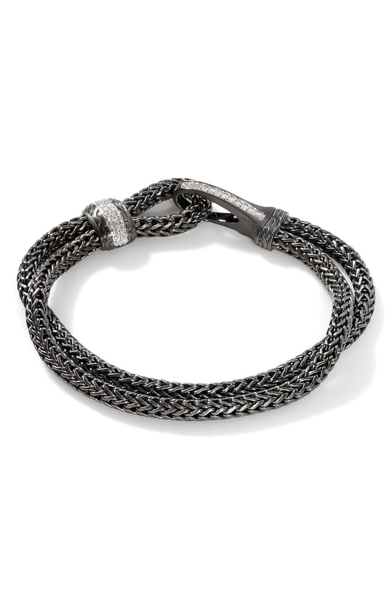 John Hardy Men's Classic Chain Double Flat Chain Bracelet with Pavé Diamonds, Alternate, color,