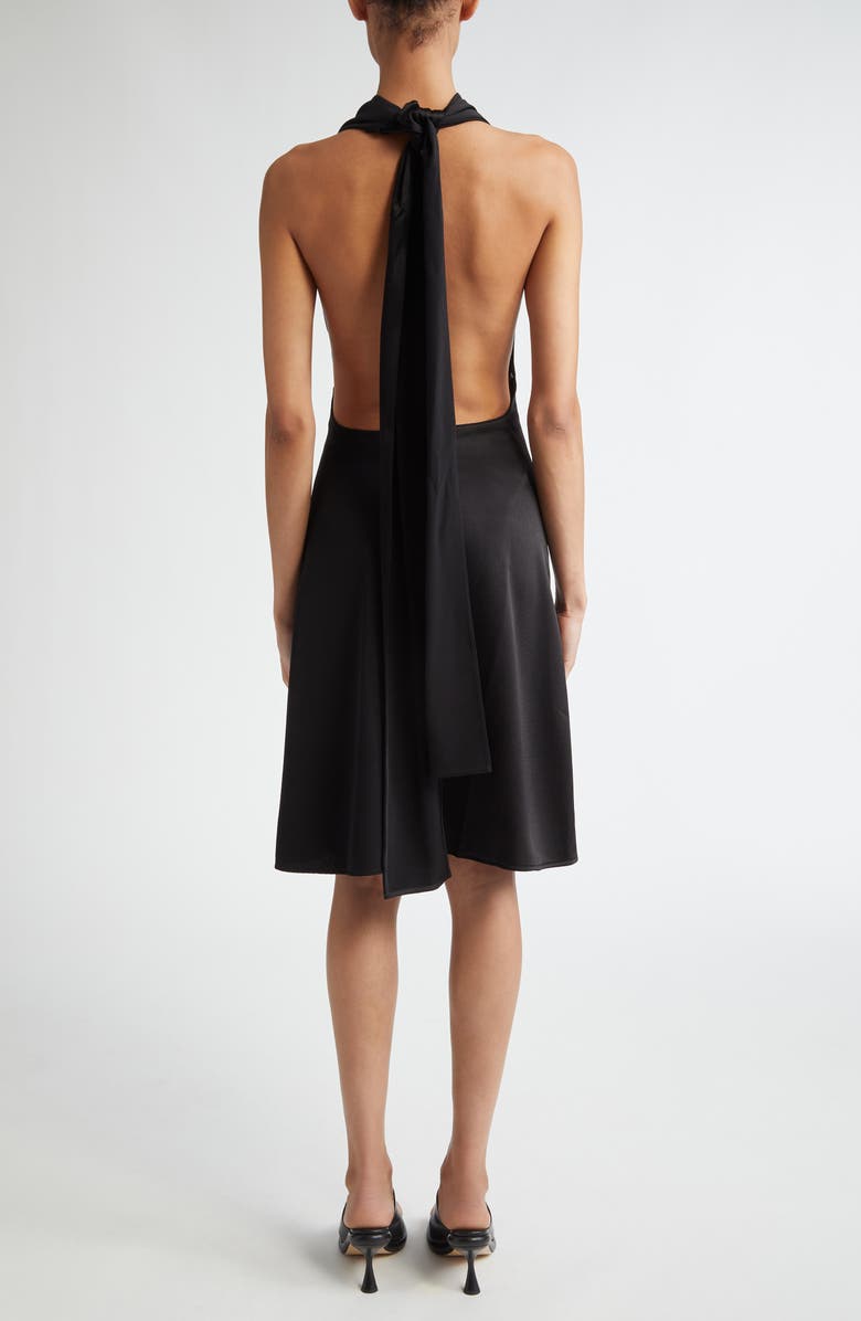 Peter Do Mixed Finish Sleeveless Halter Dress, Alternate, color, Black