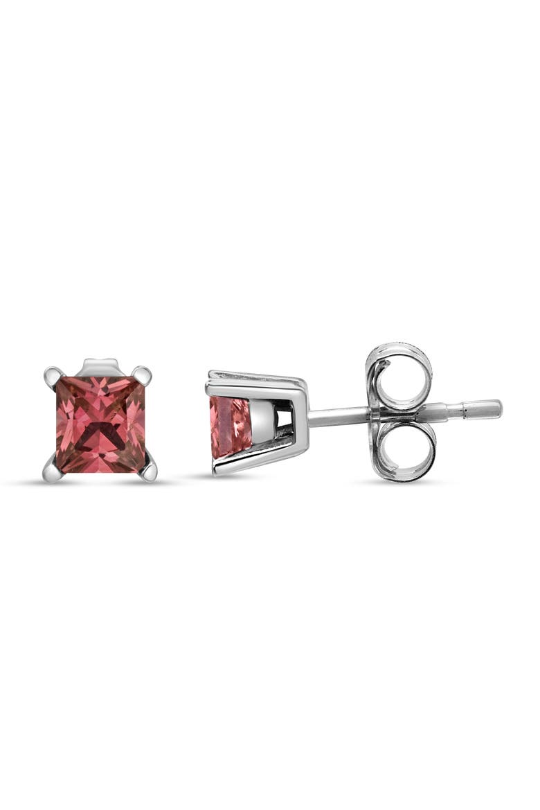 14K White Gold 1/2 Ct Lab Grown Pink Princess Diamond Solitaire Stud Earrings, Alternate, color, White
