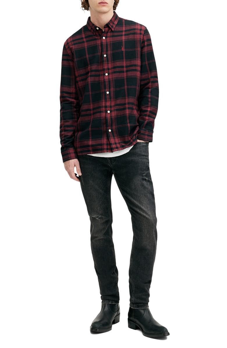 AllSaints Thorn Plaid Flannel Button-Up Shirt, Alternate, color,