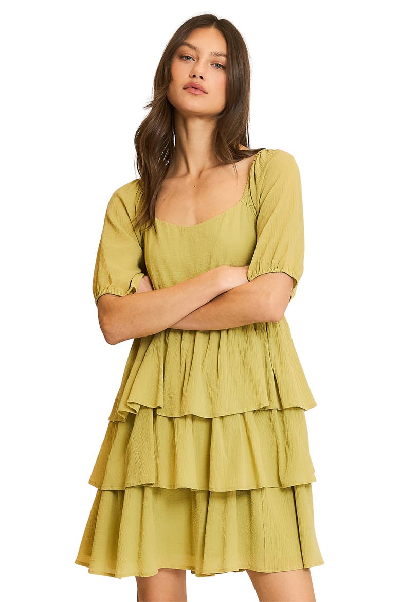 Puff Sleeve Tiered Minidress, Alternate, color, AVOCADO