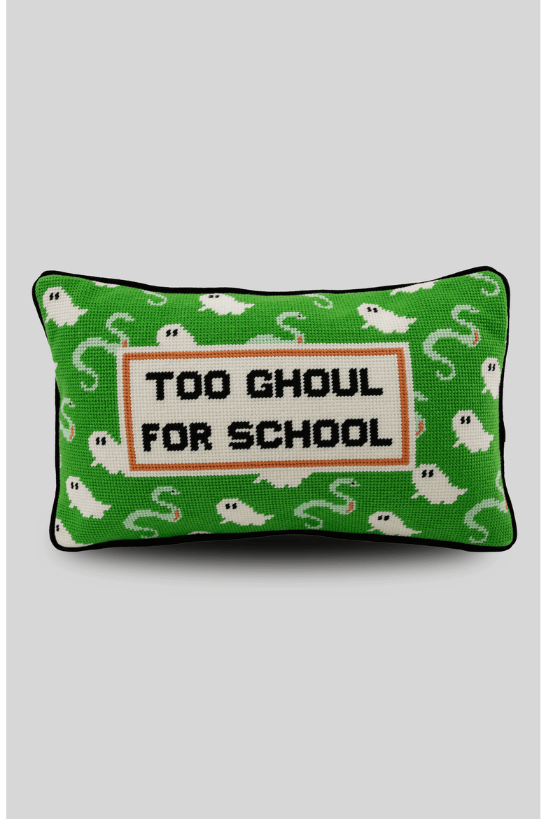 Too Ghoul Needlepoint Pillow, Main, color, Black