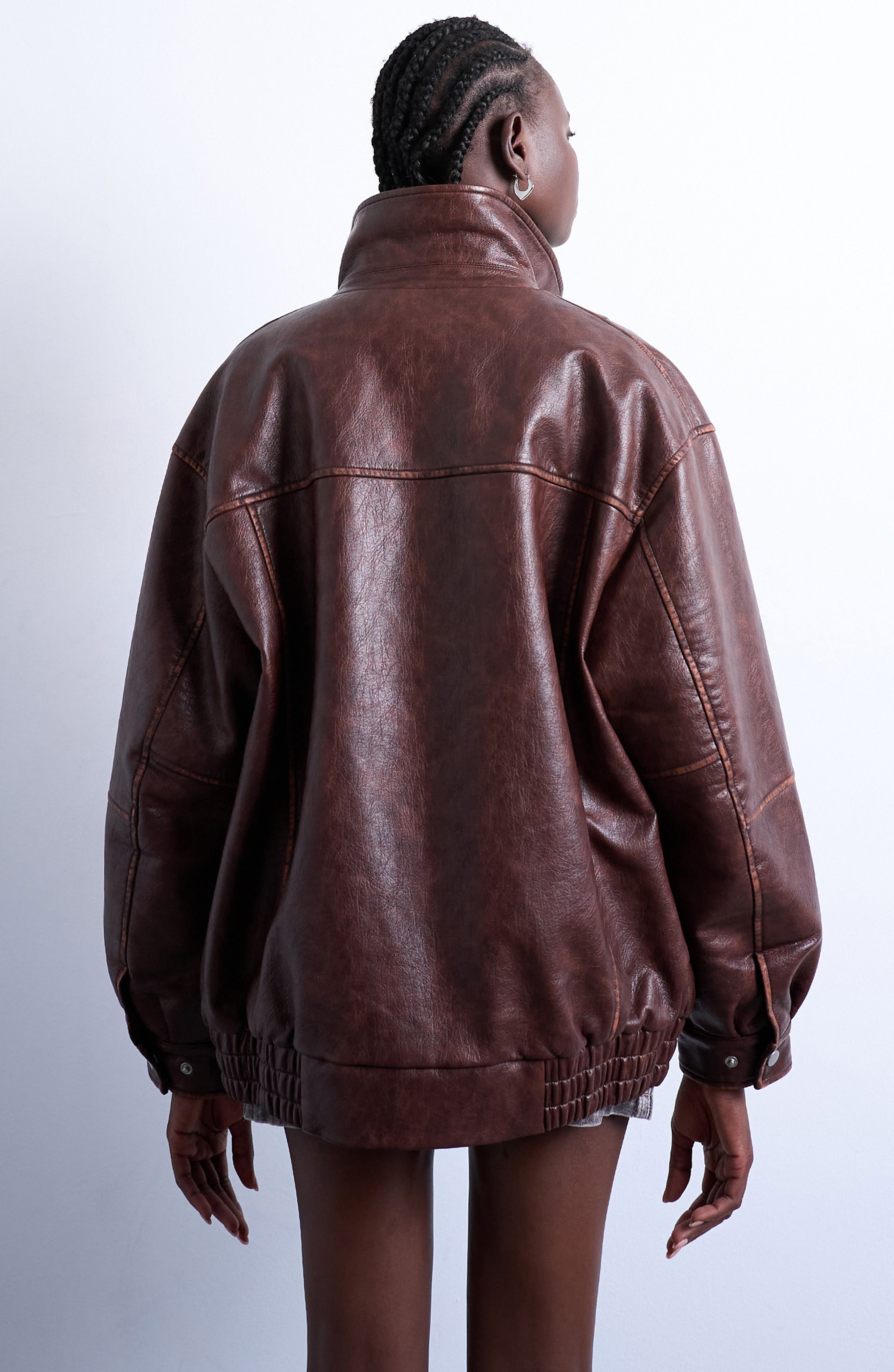 Oversize Faux Leather Bomber Jacket - image 2