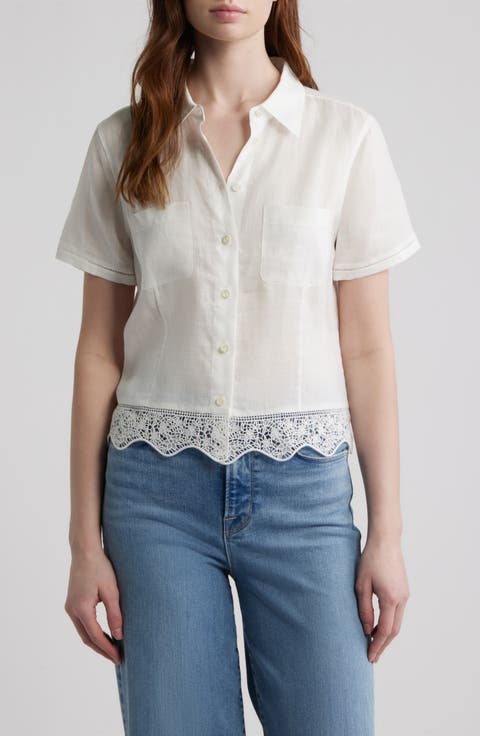 The Embroidered Seaside Ramie Button-Up Top