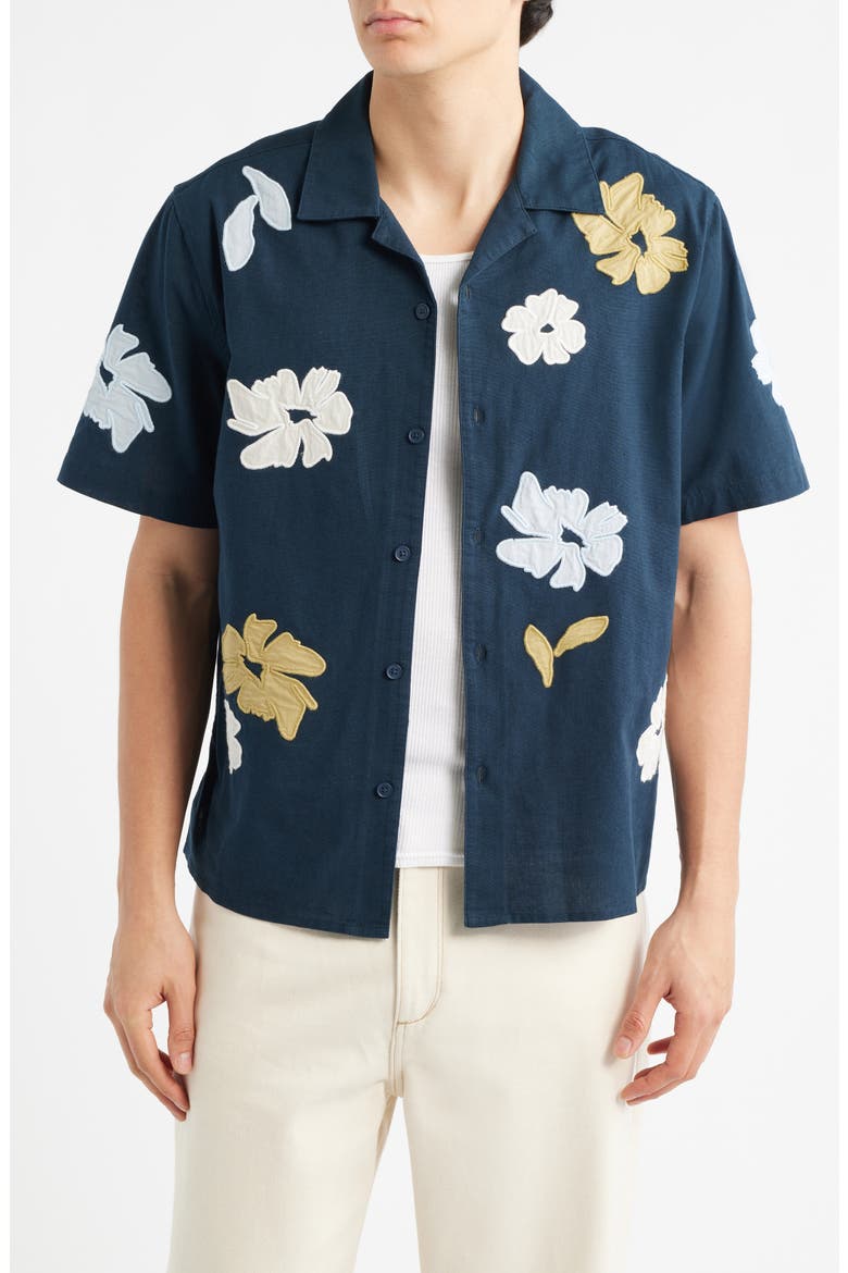 Didcot Floral Cotton & Linen Camp Shirt, Main, color, NAVY / MULTI
