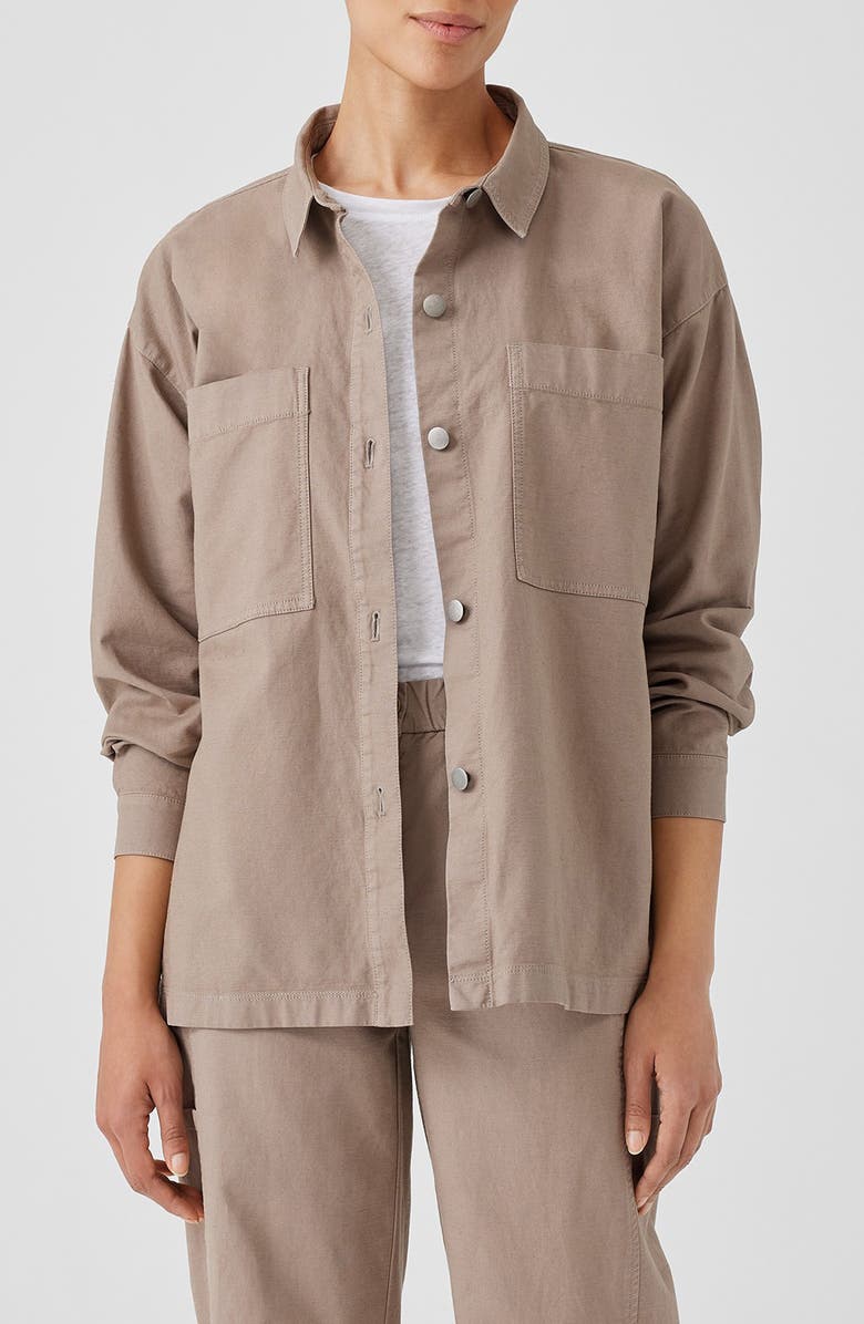 Eileen Fisher Boxy Stretch Organic Cotton & Hemp Shirt Jacket, Main, color, Briar