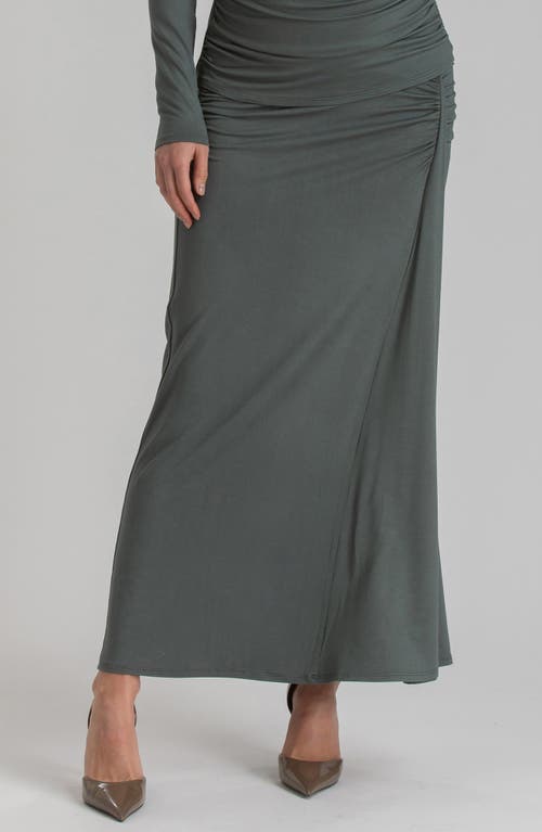 PIETRO BRUNELLI Ruched Maternity Maxi Skirt in Medium Green 