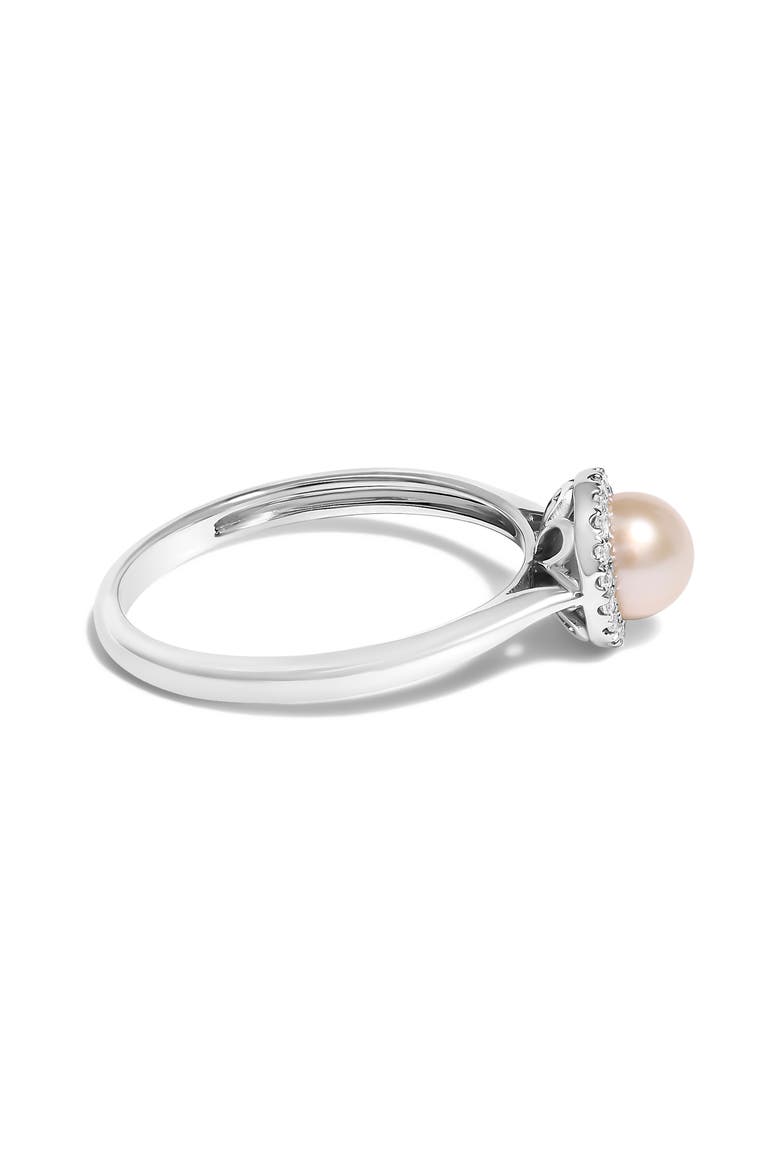 10K White Gold 5MM Pearl and Diamond Halo Ring, Alternate, color, White
