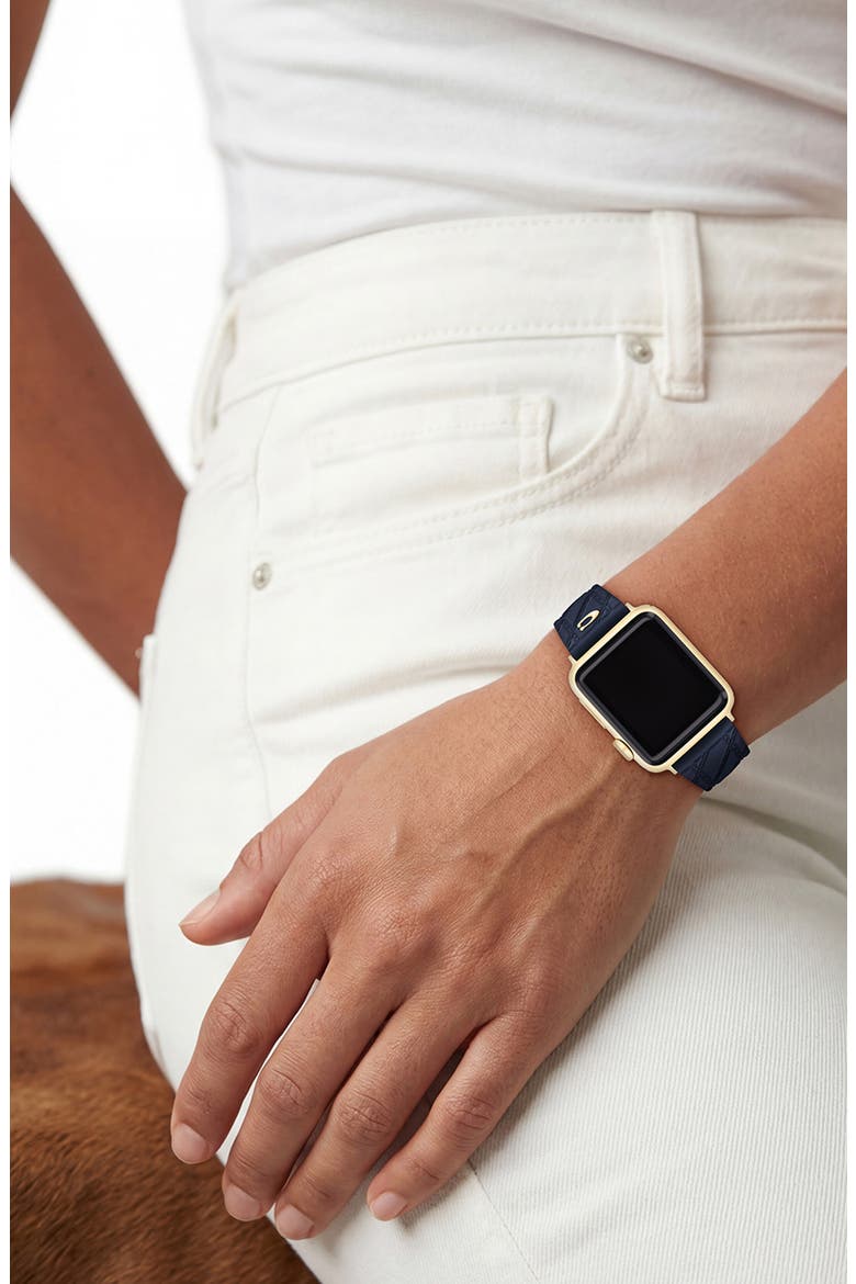 20mm Navy Quilted Silicone Apple Watch® Watchband, Alternate, color, NAVY