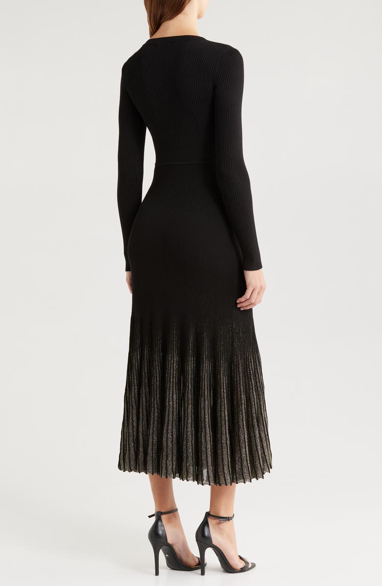 MOON RIVER Shimmer Long Sleeve Rib Midi Dress, Alternate, color, Black
