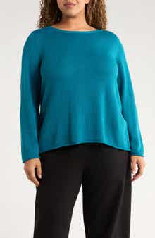 Eileen Fisher Bateau Neck Cotton Blend Sweater