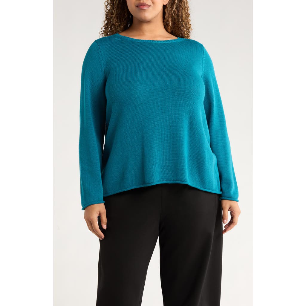 Eileen Fisher Bateau Neck Cotton Blend Sweater In Blue