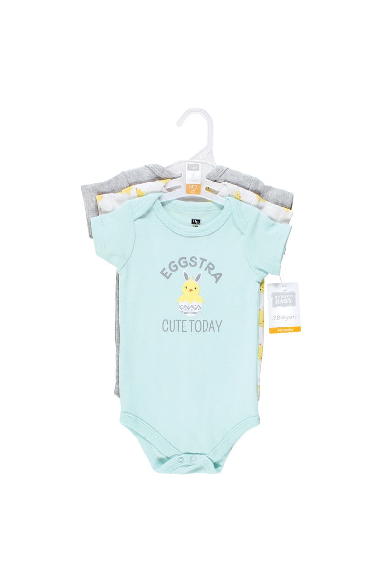 Hudson Baby All-Season Cotton One-Piece Garment Set of 3, Alternate, color, Eggstra Cute