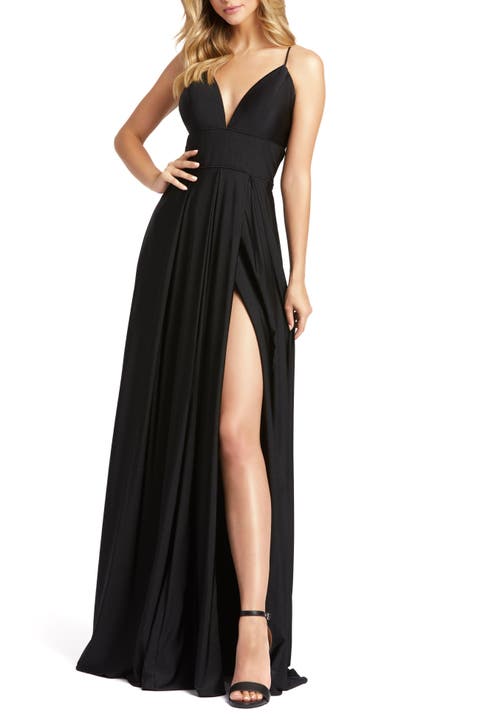 Plunge Neck High Slit Gown