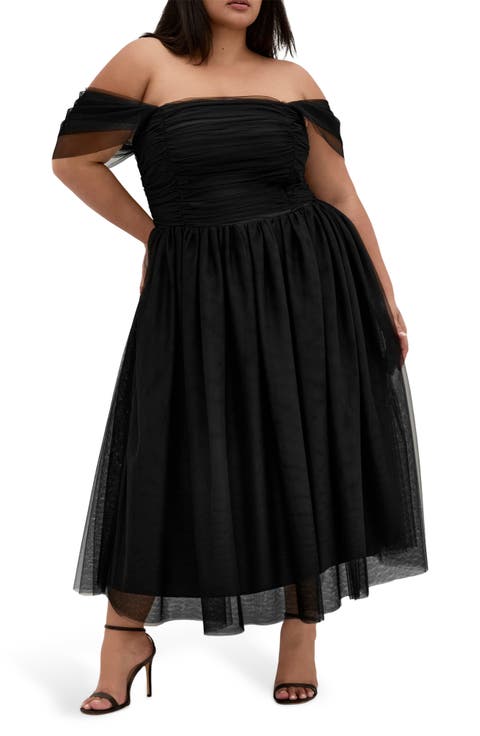 Lulu Off the Shoulder Tulle Midi Dress (Plus)