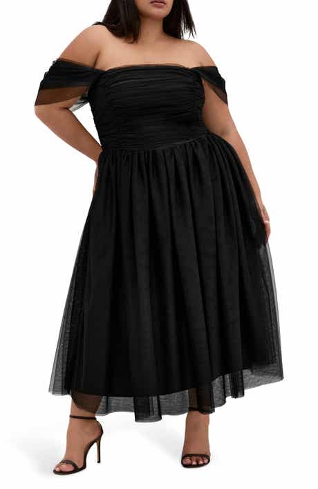 City Chic Lulu Off the Shoulder Tulle Midi Dress