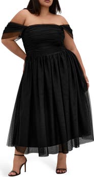 City Chic Lulu Off the Shoulder Tulle Midi Dress