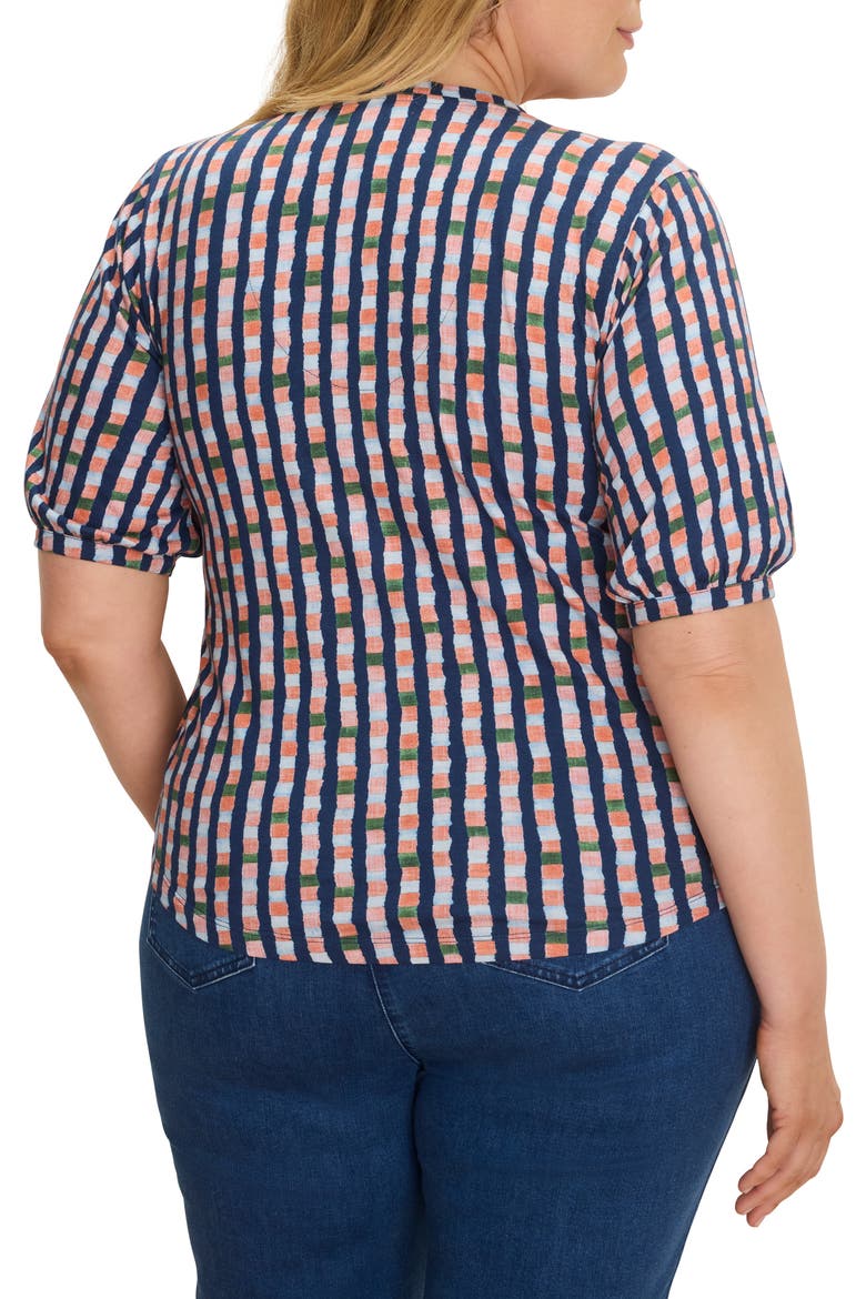 Elbow Sleeve V-Neck T-Shirt, Alternate, color, INDIGO MULTI