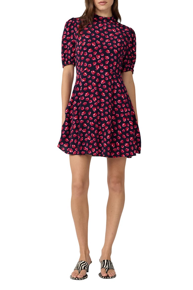 Dolly Print Mock Neck Minidress, Main, color, HIBISCUS DOT MARITIME