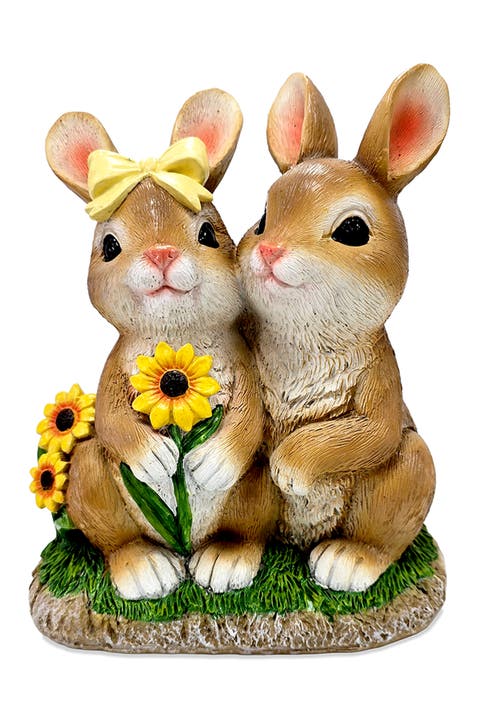 Bunny Embrace Sunflower Rabbit Couple Figurine
