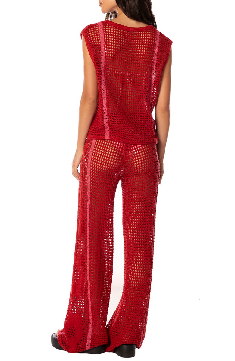 Maaji Flame Coral Novelle Crochet Cover-Up Pants, Alternate, color, Bright Red