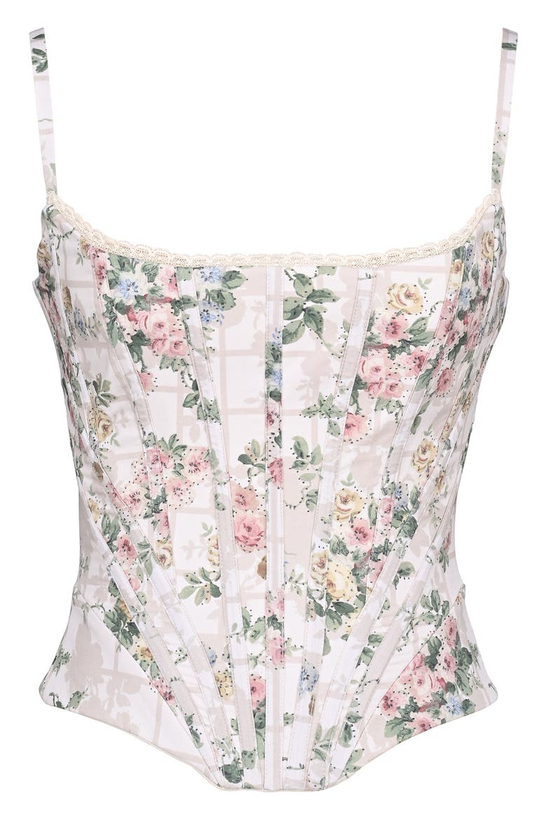 Cadie Stretch Cotton Corset Top, Alternate, color, VINTAGE FLORAL AND CREAM