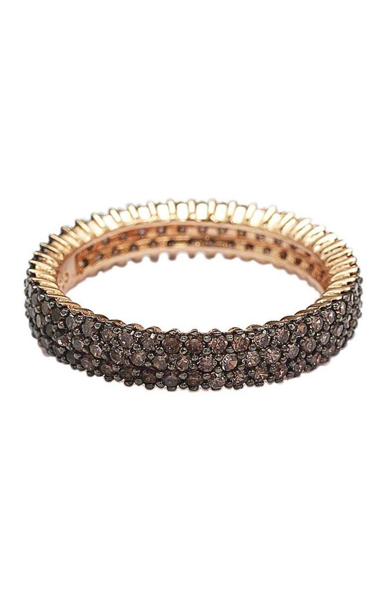 SUZY LEVIAN 14K Rose Gold Plated Micro-Pave Brown CZ Eternity Band Ring, Alternate, color, Brown