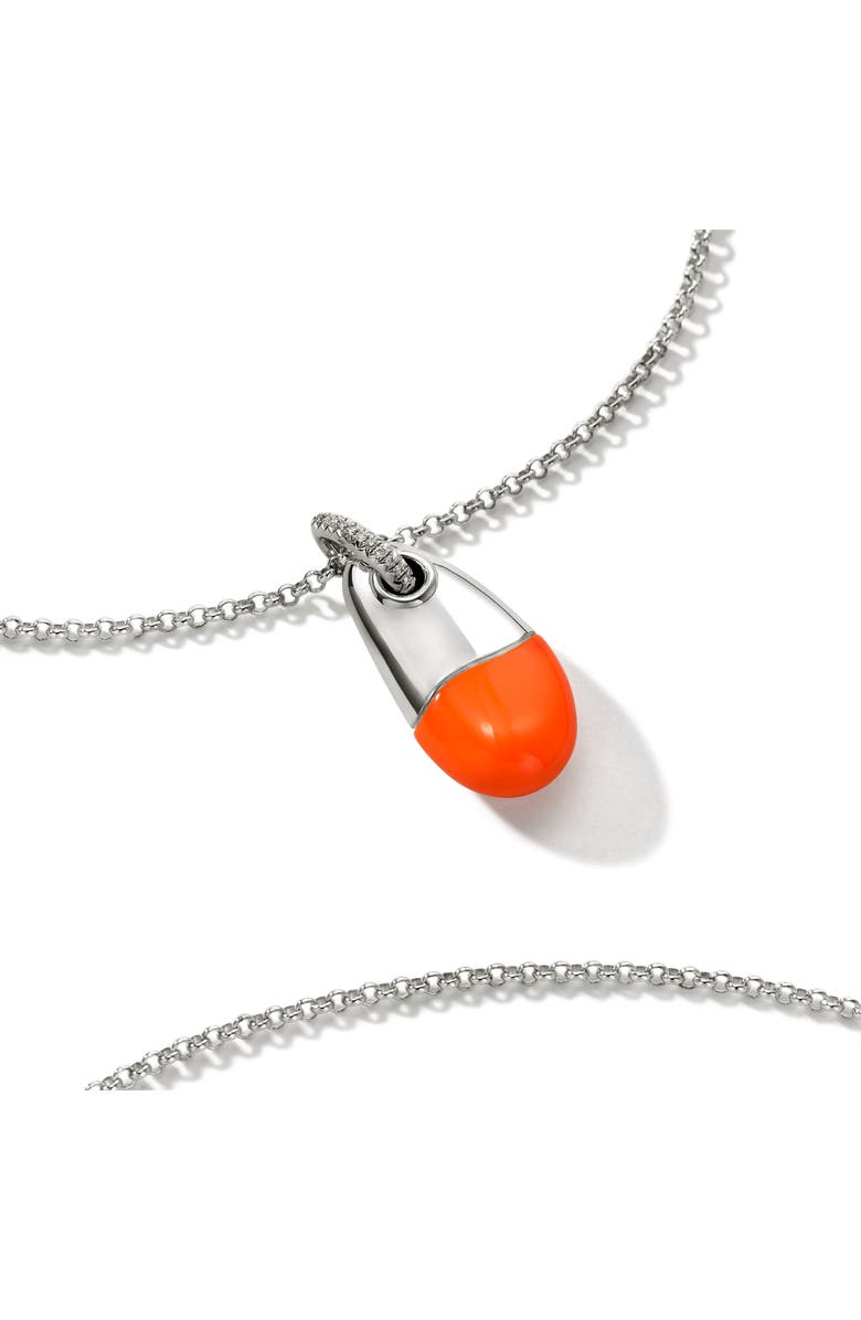 John Hardy Pebble Silver Diamond Pavé (0.04ct) Pendant on 2mm Rolo Chain Necklace with Neon Orange Enamel, Alternate, color, Orange