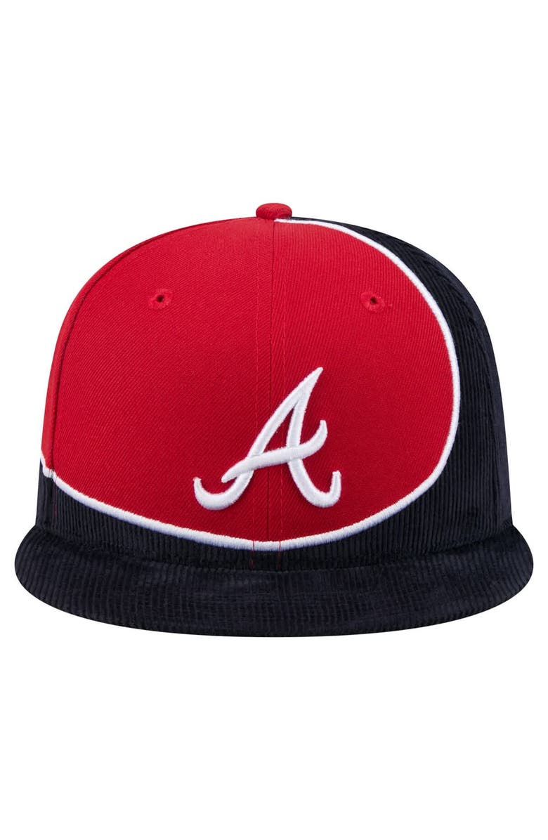 New Era Men's New Era Navy/Red Atlanta Braves Retro Split Corduroy Snapback Hat, Alternate, color, 