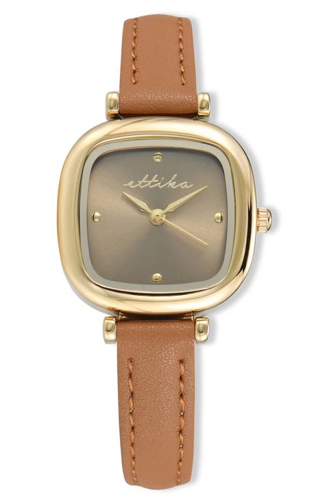 Square Case Leather Strap Watch