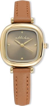 Ettika Square Case Leather Strap Watch