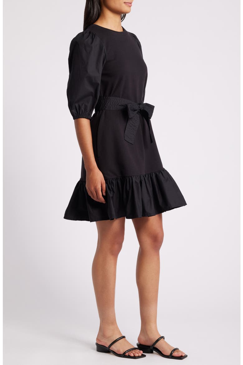Mixed Media Sweatshirt Dress, Alternate, color, BLACK