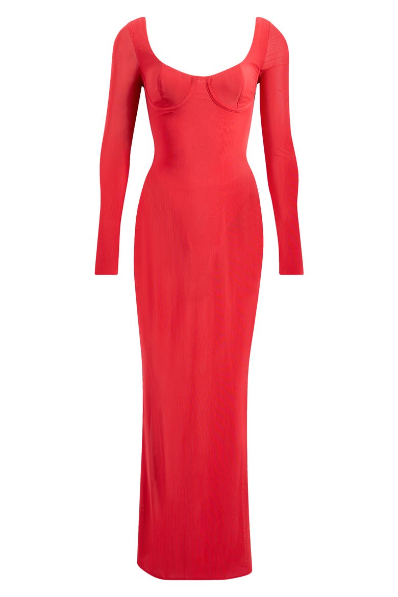 Everly Corset Long Sleeve Gown, Alternate, color, HAUTED RED