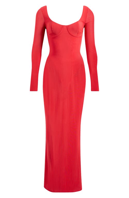 Shop House Of Cb Everly Corset Long Sleeve Gown In Hauted Red