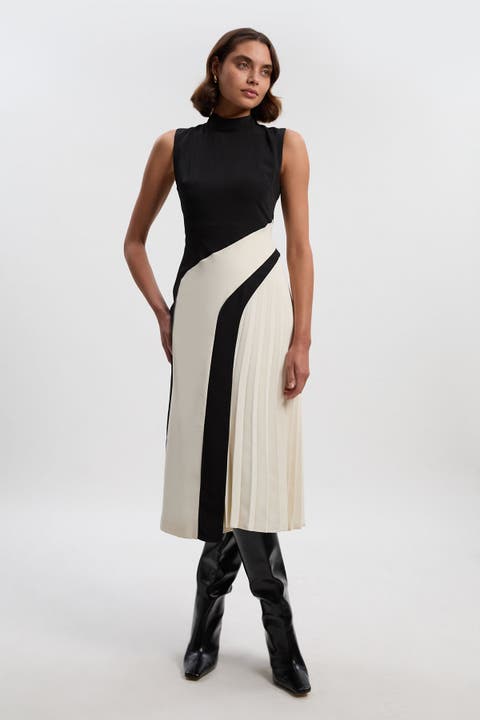 Karen Millen Block High Neck Petite Midi Dress
