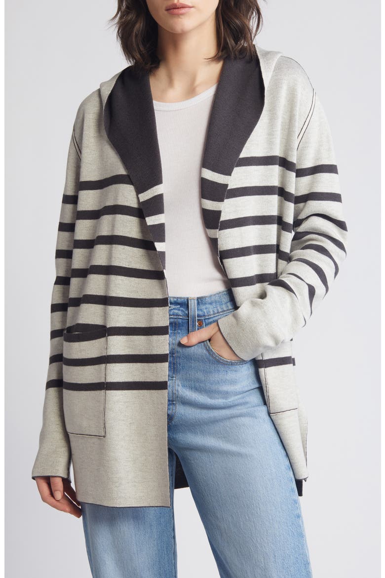 Syd Stripe Open Front Cardigan, Alternate, color, LEAD/OAT