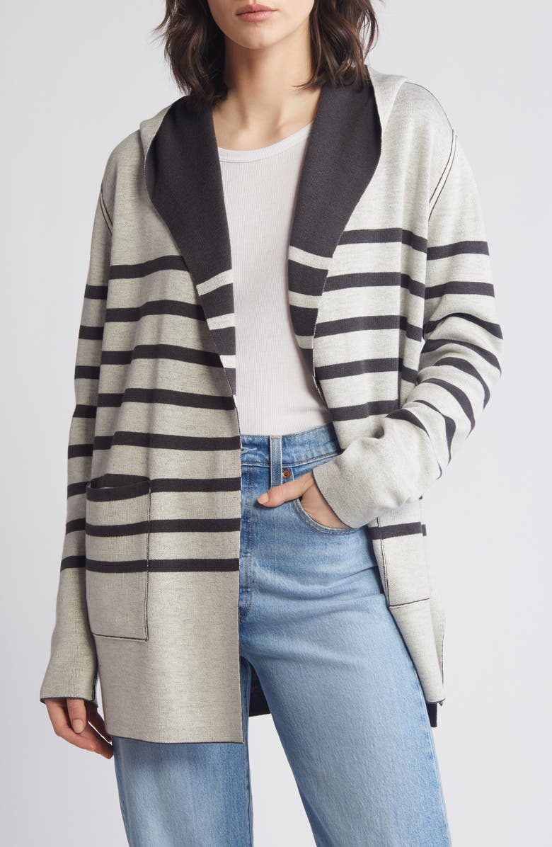 Splendid Syd Stripe Open Front Cardigan, Alternate, color, Lead/Oat