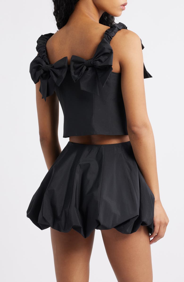 LoveShackFancy Winston Bow Off the Shoulder Crop Top, Alternate, color, Black