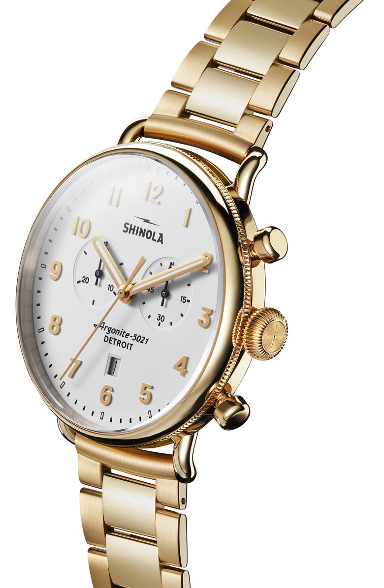 Shinola Canfield Bracelet Chronograph Watch, 43mm, Alternate, color, White