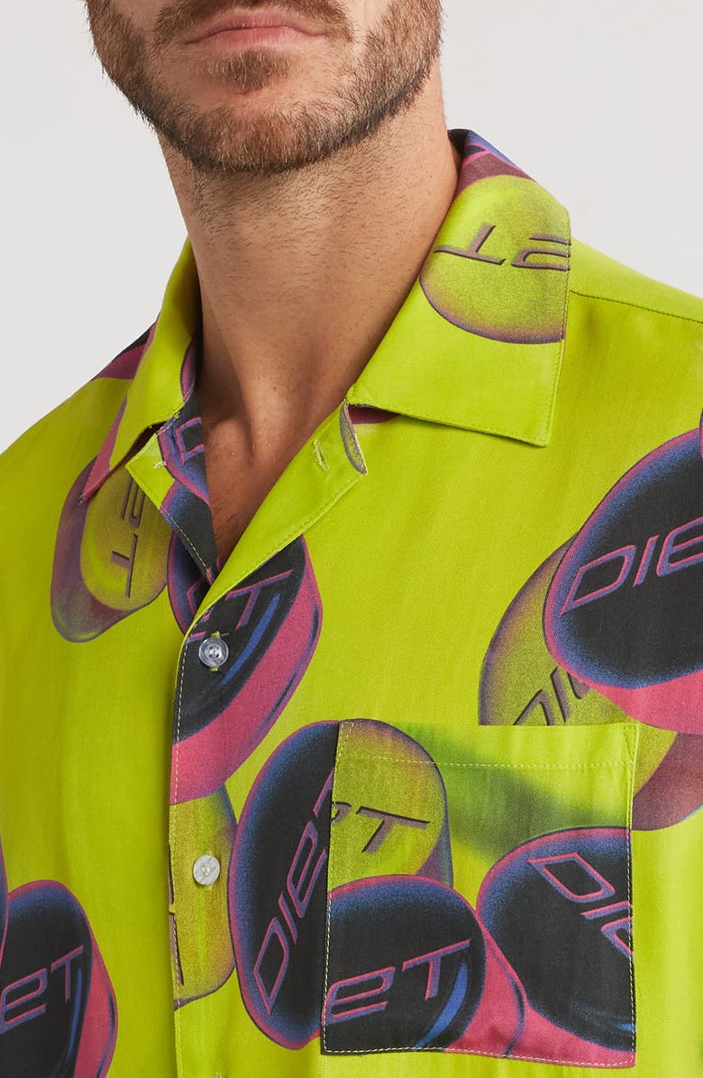 DIET STARTS MONDAY Pill Short Sleeve Button-Up Shirt, Alternate, color, Volt Green
