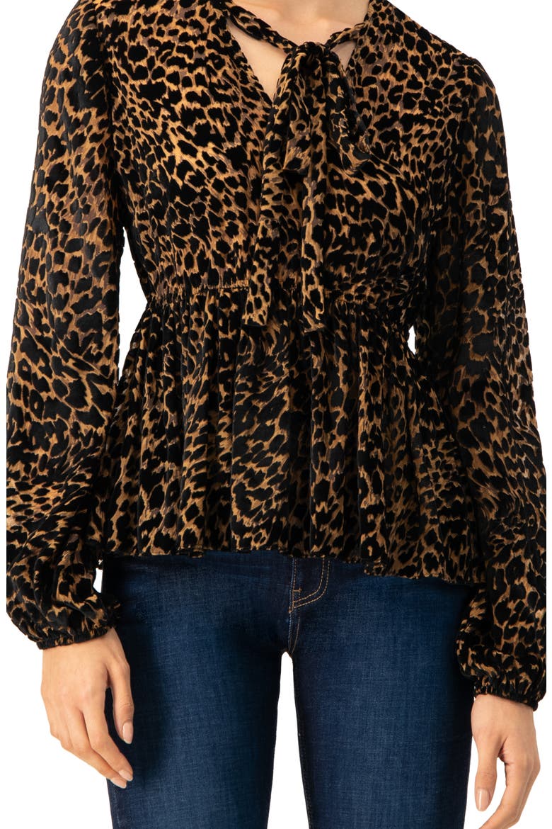 V-Neck Animal Print Blouse With Velvet Flock, Alternate, color, Black