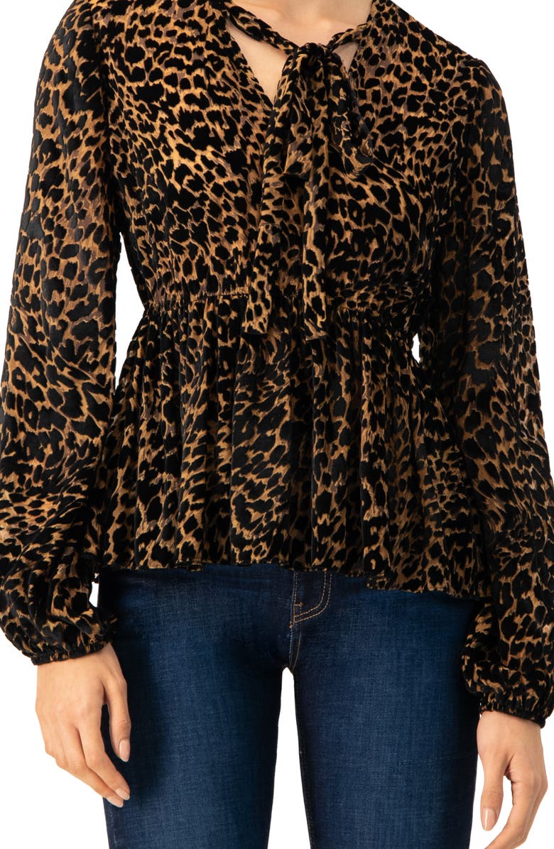 IVONNE V-Neck Animal Print Blouse With Velvet Flock, Alternate, color, Black