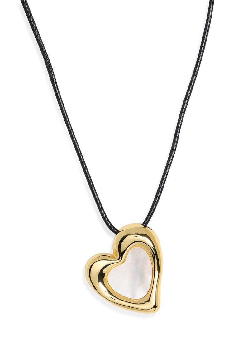 Mother-of-Pearl Heart Pendant Cord Necklace, Alternate, color, GOLD