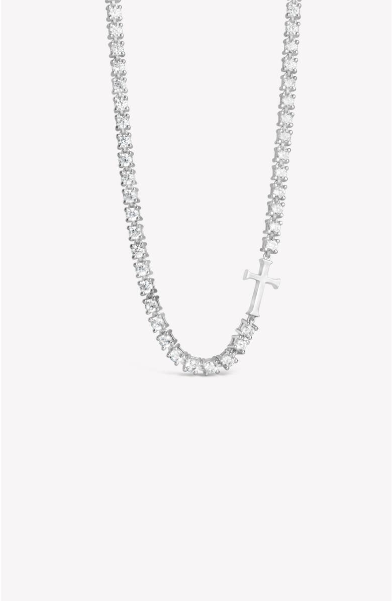 Rizen Jewelry Luminous Cross Tennis Necklace, Main, color, Sterling Silver