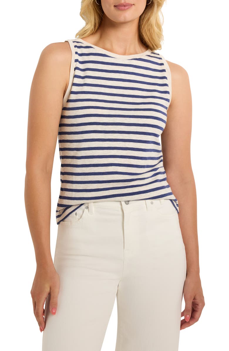 NZT by NIC+ZOE Stripe Boat Neck Tank, Main, color, Blue Multi