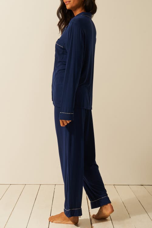 Stripe & Stare Long Pyjama Set In Blue