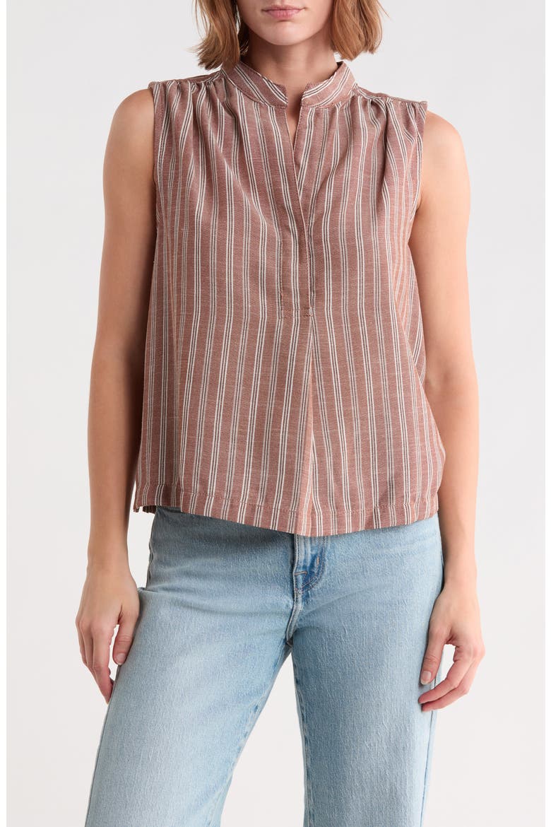 Striped Sleeveless Stand Collar Top, Main, color, MOCHA STRIPE